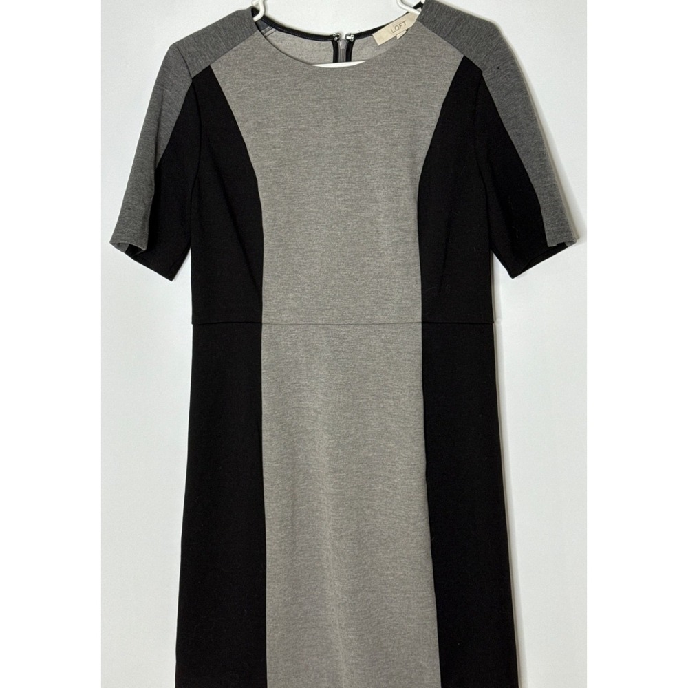 Ann Taylor LOFT Black Gray Color Block Stretch Career Sheath Dress Size 8